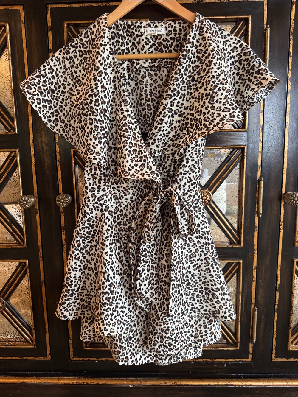 Leopard Print Wrap Romper in Cream and Black